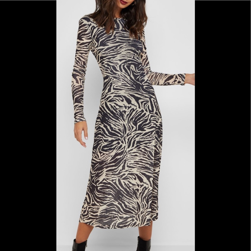 Topshop Zebra Print Midi Dress - Black and Cream
